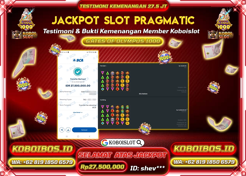 BUKTI KEMENANGAN shev*** SLOT GACOR GATES OF OLYMPUS 1000 Rp27.500.000,- LUNAS